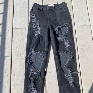 Black High-Waisted Distressed Jeans